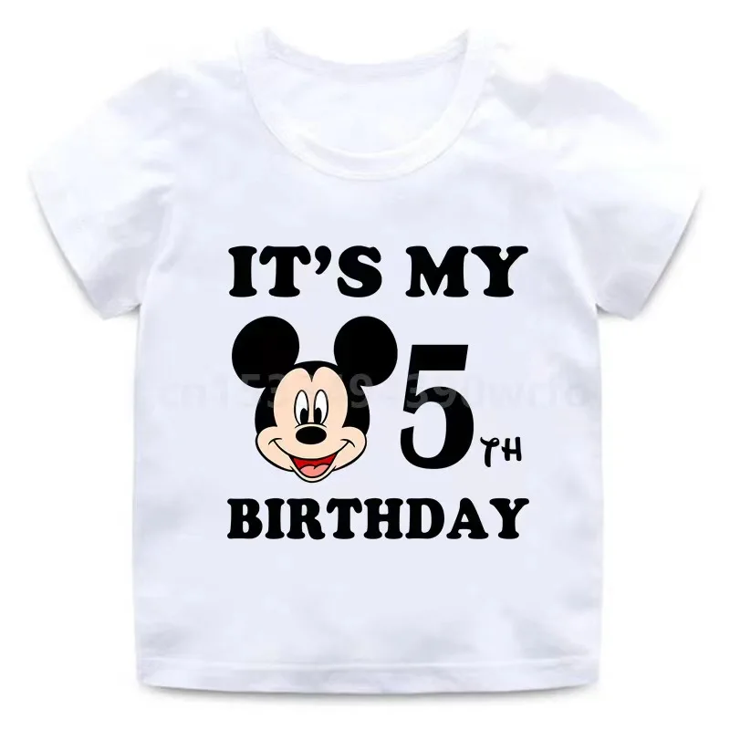 Children clothes tops Mickey mouse Birthday Number Children T-shirt Kawaii Clothes for Girls T Shirt Anime Cartoons Casual