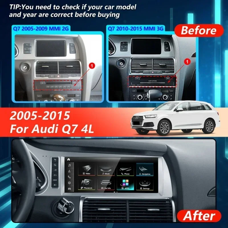 Android 12 Car Radio for Audi Q7 4L 2005-2015 MMI 2G 3G, 10.25