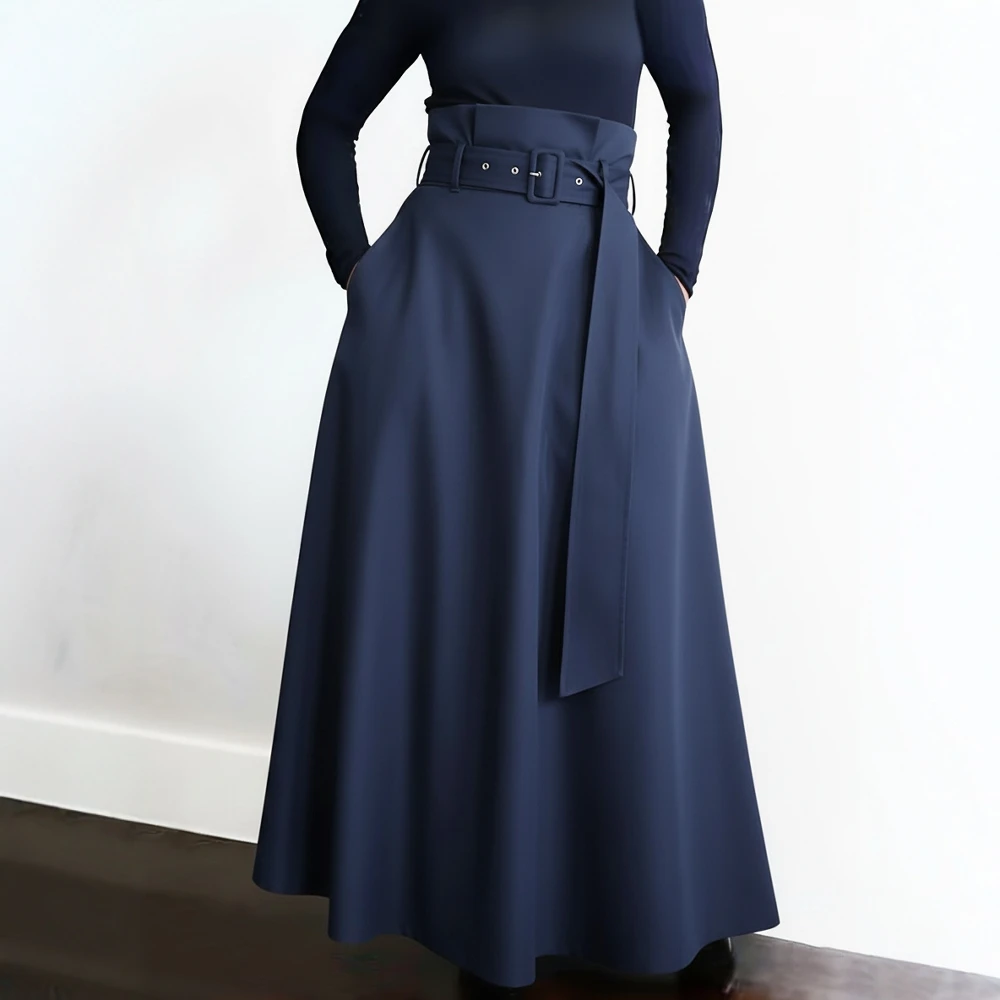 Saia midi solta linha a estilo casual cintura regular primavera outono moda tendência saias femininas