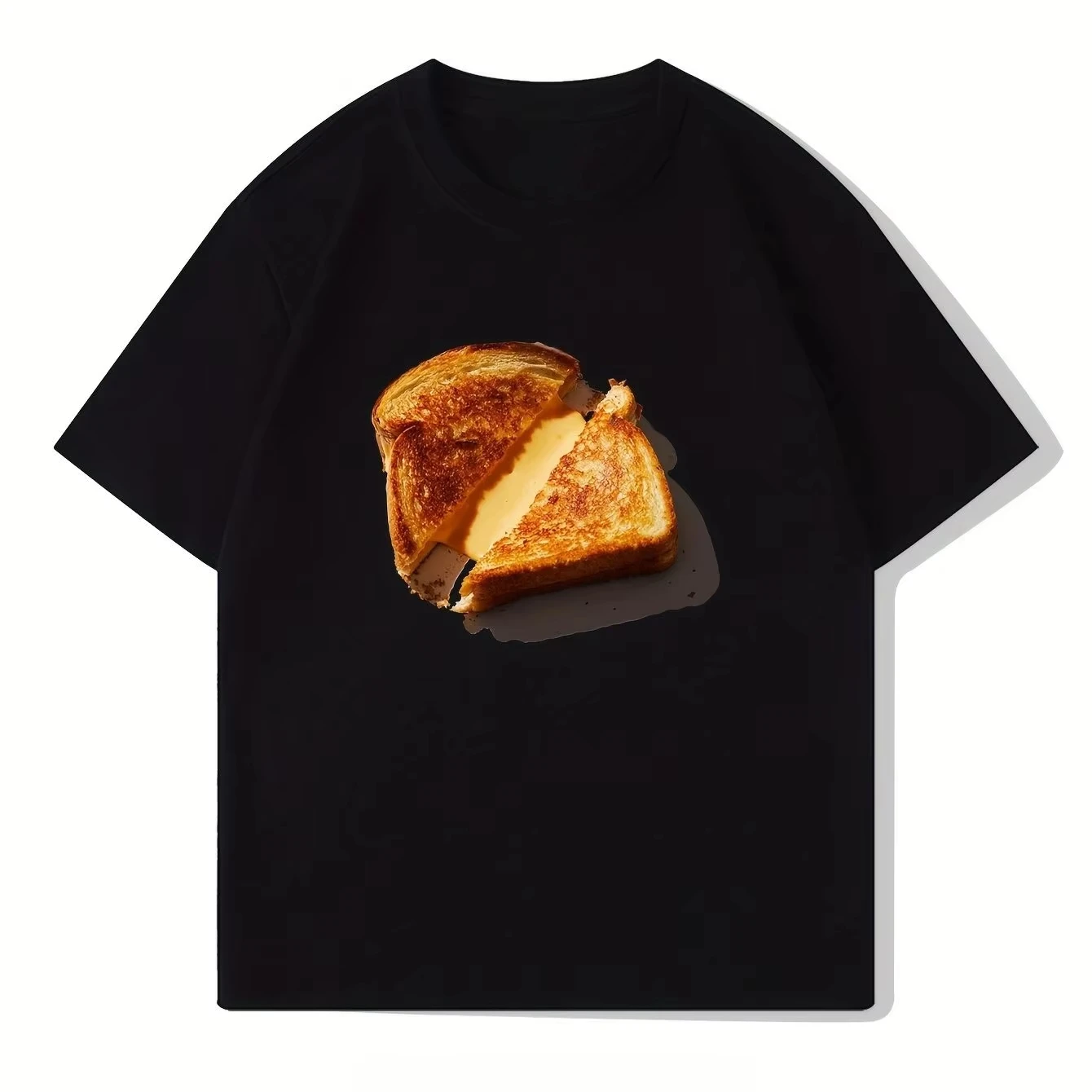 2026 New Cool Summer Men's Cotton Vintage Cheese Bread Pattern T-shirt Oversized Loose and Breathable Suitabl