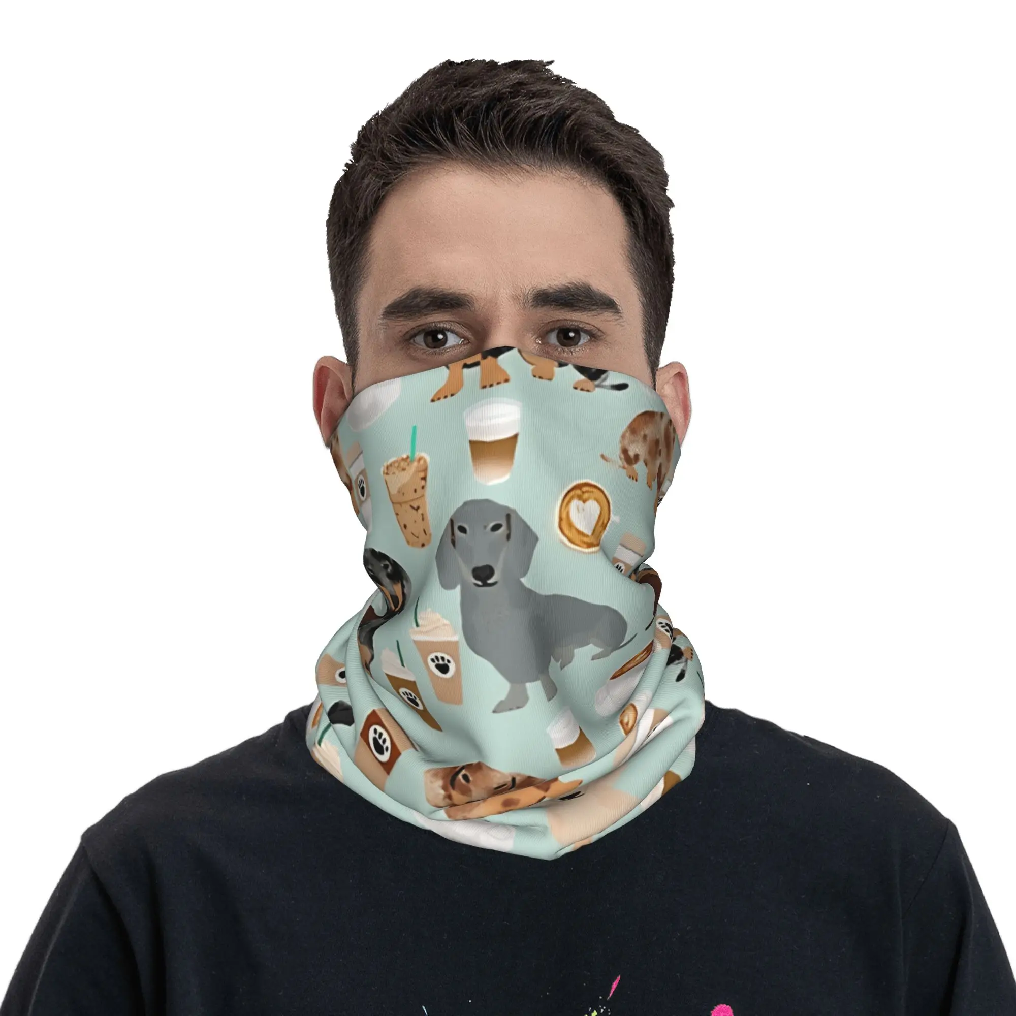 

Dachshund Dog Pattern Bandana Neck Gaiter Printed Wrap Scarf Warm Balaclava Fishing for Men Women Adult Windproof