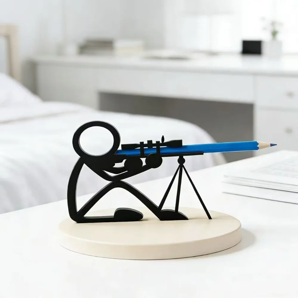 Plastic Stickman Warrior Pen Holder Pen Container 3D Black 3D Printed Pencil Stand Multi-function Desktop Decor