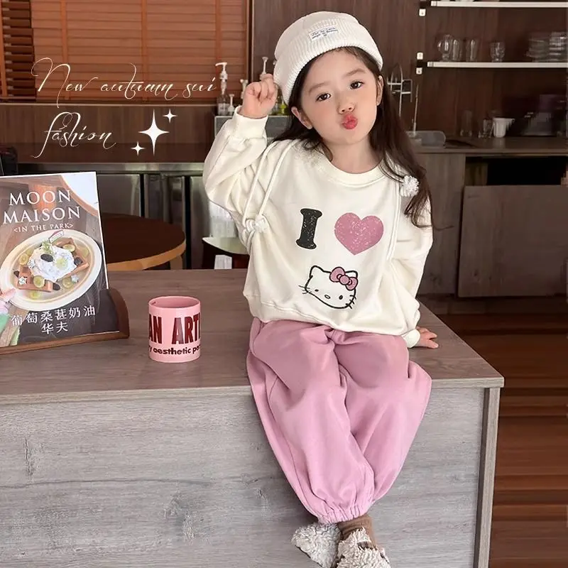 

Kawaii Hello Kitty Sanrio Student Cute Cartoon Comfortable Warm Hoodie Children Trousers Sportswear Birthday Gift for Kids