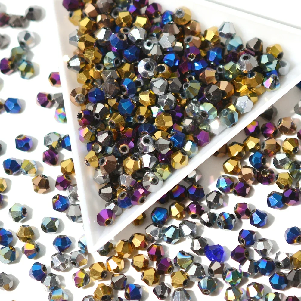 Multicolor Plating 100pcs 4mm Bicone Beads for Austrian Bicone Crystals Beads Loose Space Beads Jewelry Making DIY Accessories