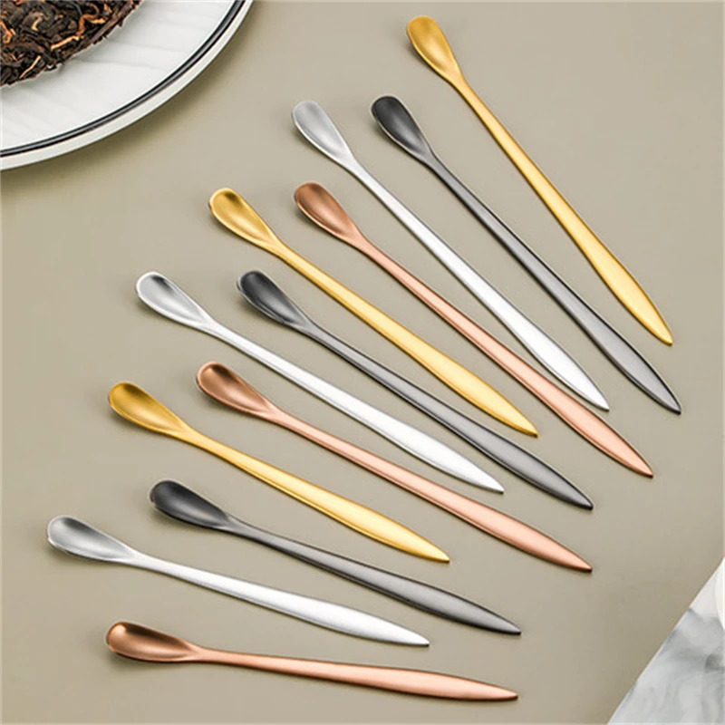 Stainless Steel Two in One Teaspoon, Stirring Spoon, Long Handle Cutlery, Mini Scoop, Kitchen Tea Set Accessories, Home Coffee