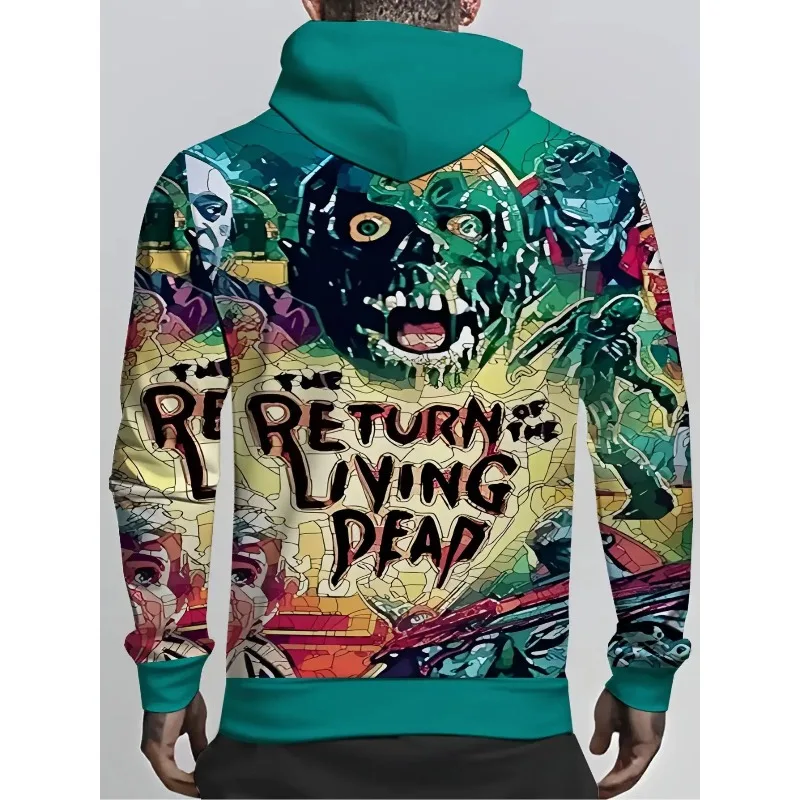 Мужская толстовка больших размеров с 3D-принтом зомби, 2022, с ярким цветным блоком, вдохновленная «Повернення живых мертвецов»
