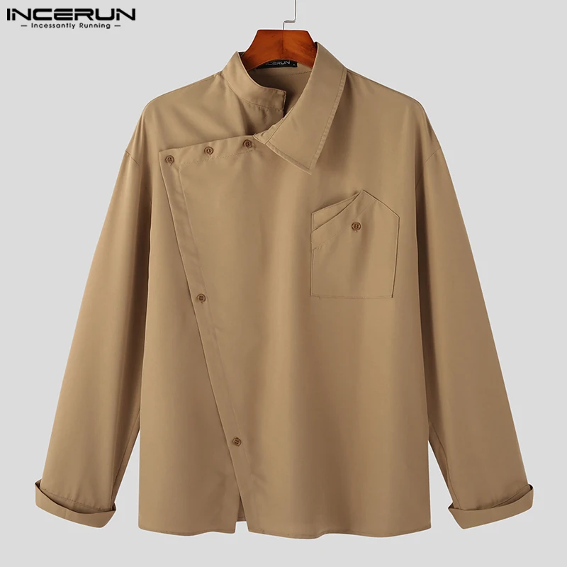 2024 Men\'s Irregular Shirt Solid Color Stand Collar Loose Long Sleeve Casual Men Clothing Streetwear Fashion Male Shirts INCERUN