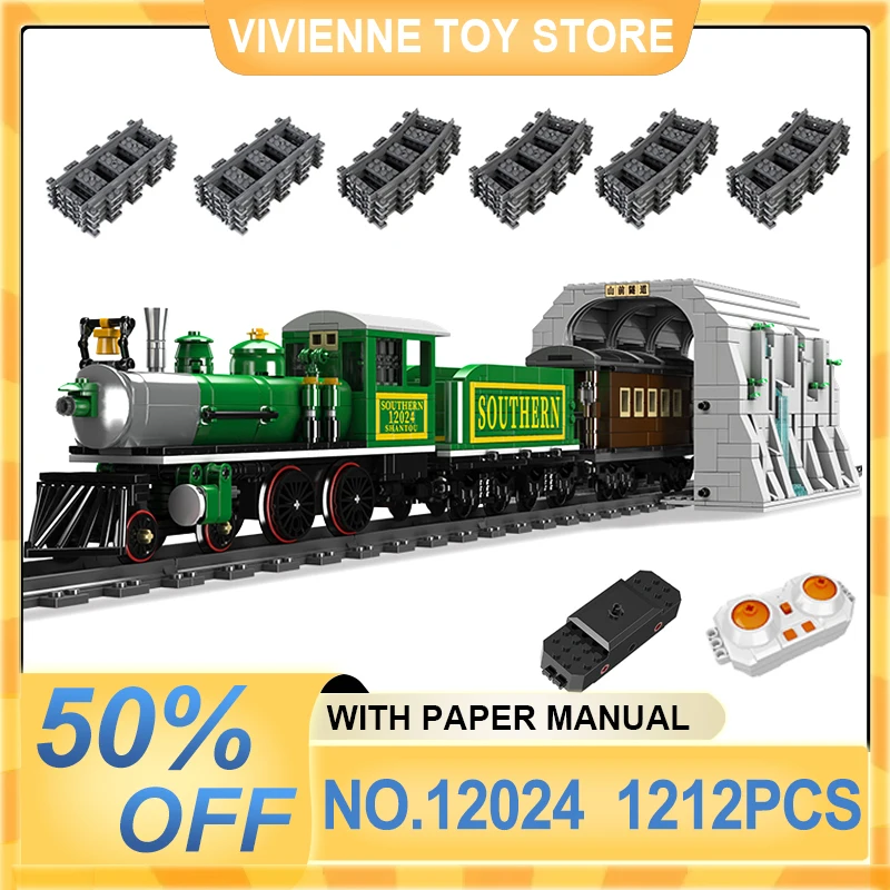 

MOULD KING 12024 MOC Technical Steam Locomotive With Train Tunnel Building Blocks Bricks Toy Christmas Birthday Gifts For Kids