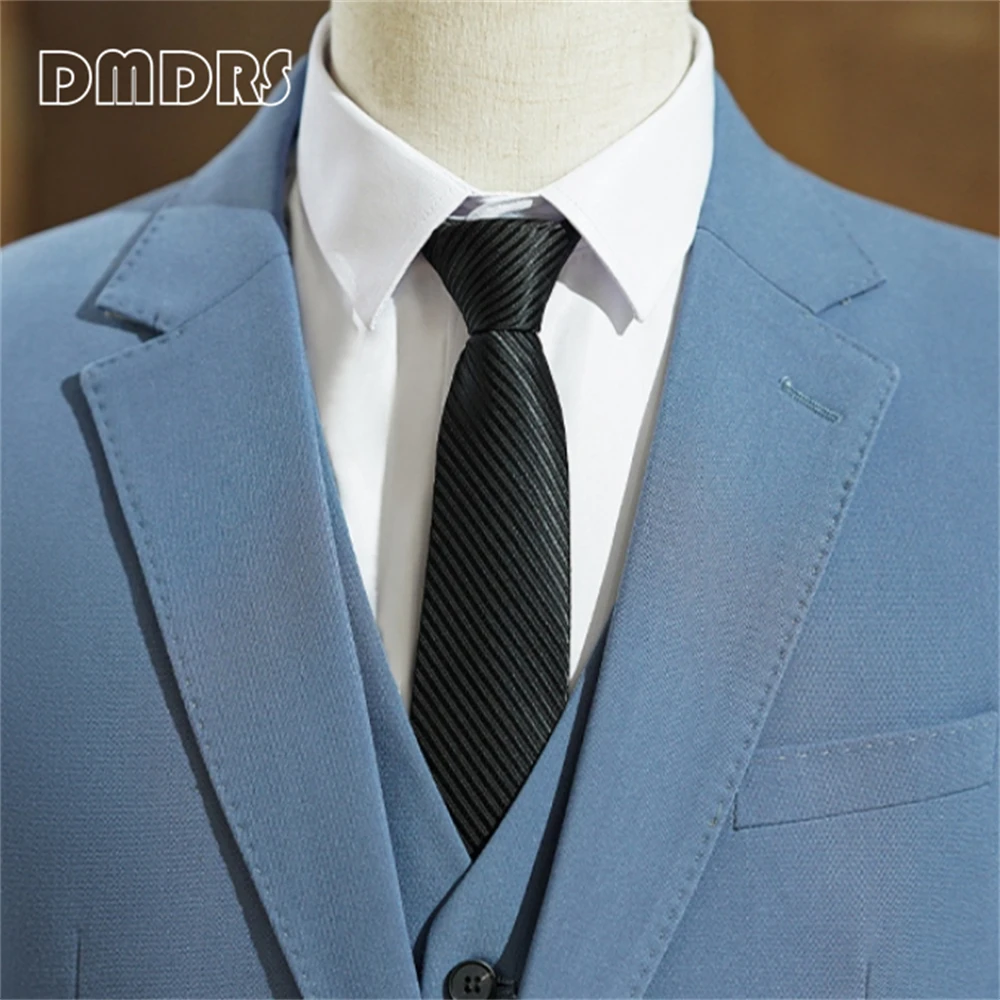 Dusty Blue One Button 3 Pieces Suit Set for Men, Business Formal Tuxedo Pants Set, Slim Fitted Blazer Vest Pants Plus Size