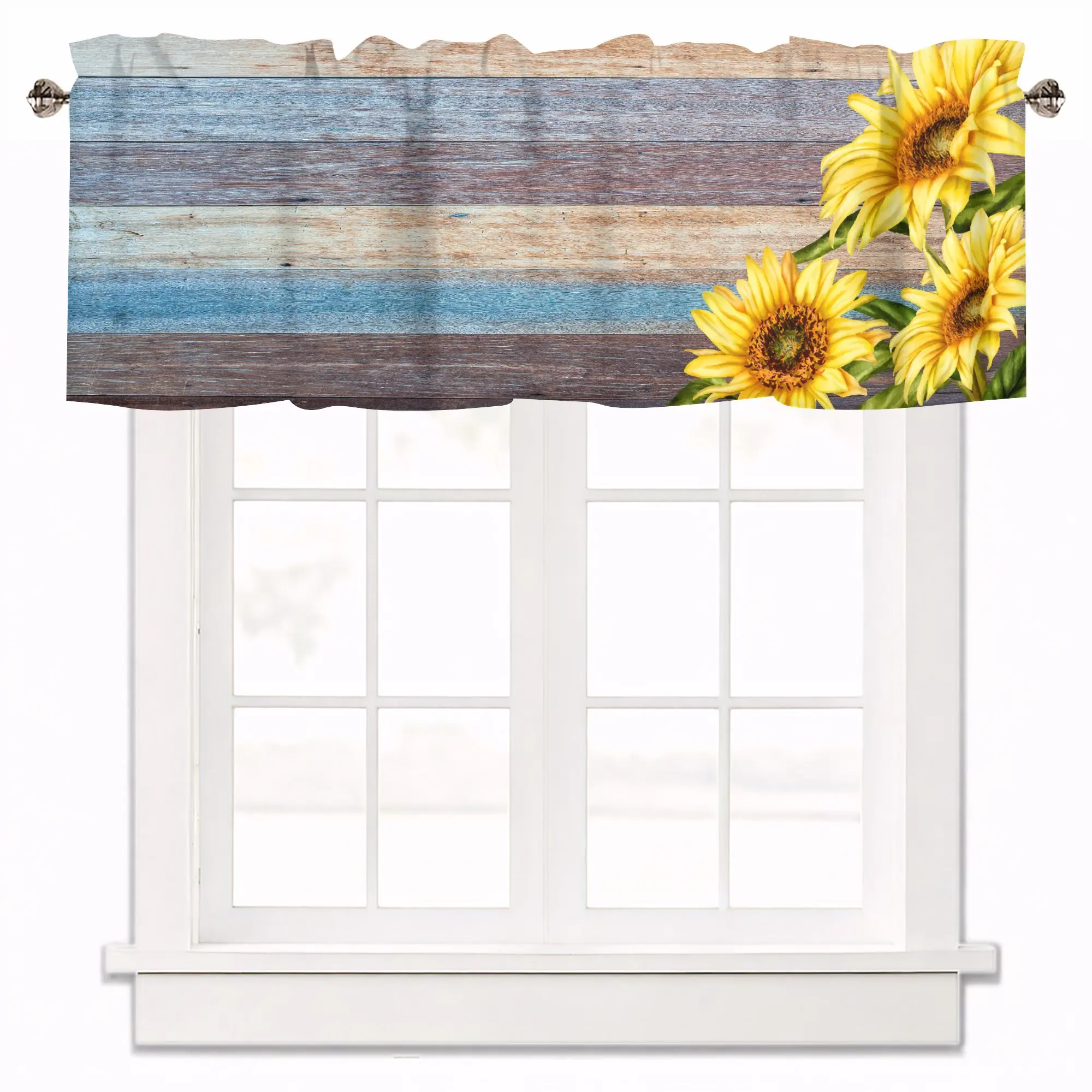 Sunflower Valances Curtains for Window Vintage Brown Wood Grain Curtain Valance for Kitchen Bedroom  Decor with Rod Pocket