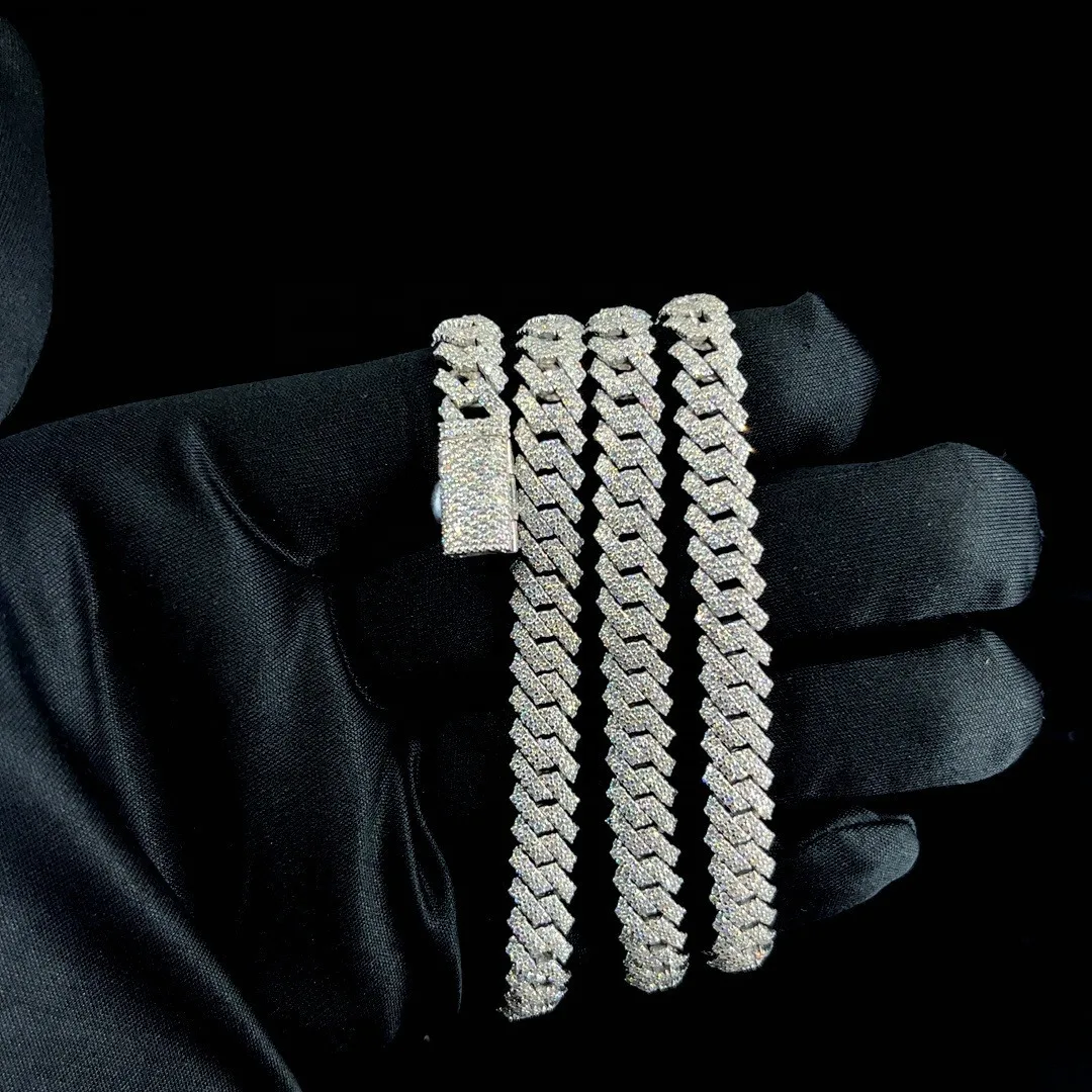 

Pass Diamond Tester Hip Hop Jewelry 925 Sterling Silver Vvs Moissanite Diamond Iced Out Cuban Link Chain Necklace for Men