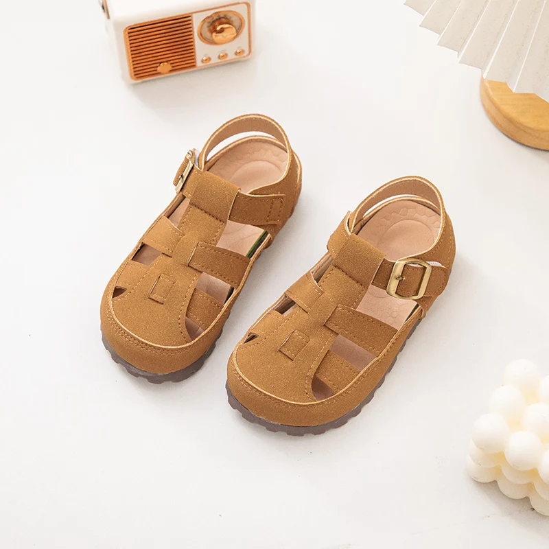 2025 Nieuwe Zomer Kinderen Sandalen Lederen Jongens Sandalen Cut-out Zachte Zool Gesloten Teen Mode Kinderen Meisjes Sandalen 26-36