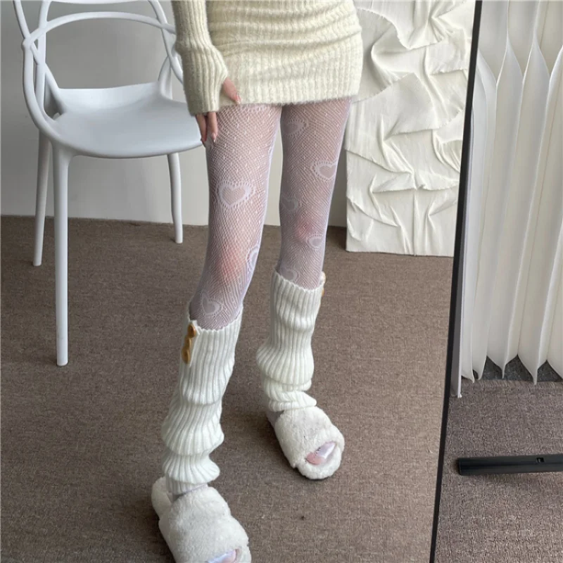 Heart Flower Mesh Tights Stockings Girl Lolita Ins White Fishnet Pantyhose Female for Fashion Women Summer Legging Stocking