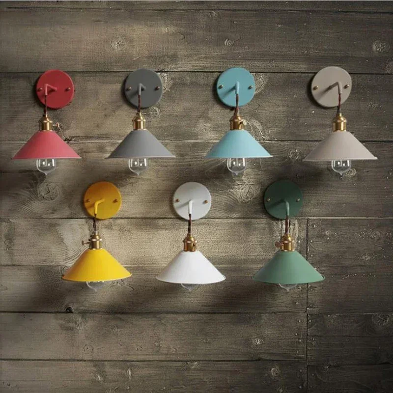 Retro Wall Light Bedside Wall Lamp Nordic Macaron Colorful With Switch Sconce American Loft Luster Bedroom Decor LightingFixture