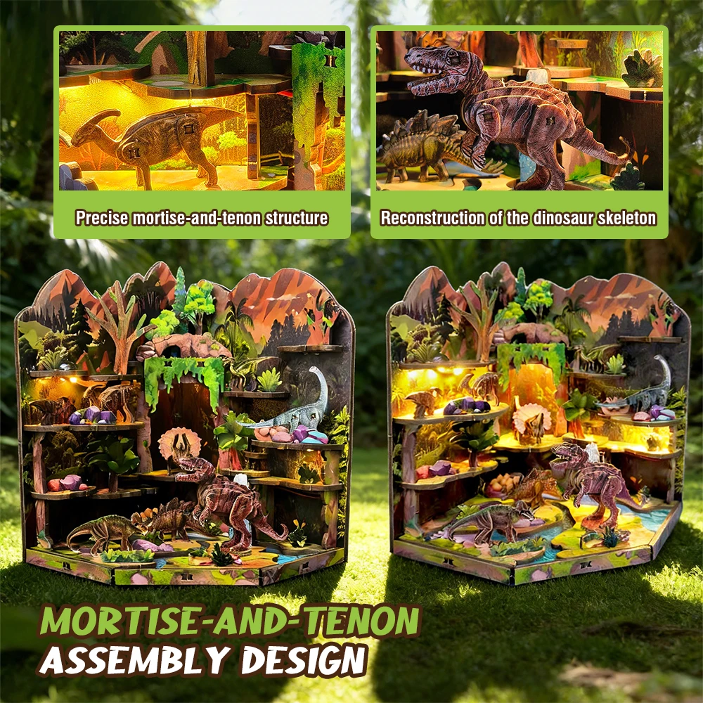 DIY Dinosaur Secret Realm Building Block Set 3D Wooden Puzzle Stereo Model Beginner Friendly Stress Relief Toys Handmade Gifts