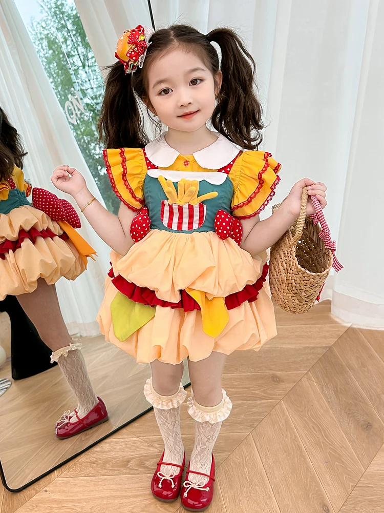 

Комплект юбок в стиле Лолита для девочек: дизайн «Торт, бургер, картофель фри» – идеально для Дня защиты детей (1 июня) и других праздников.