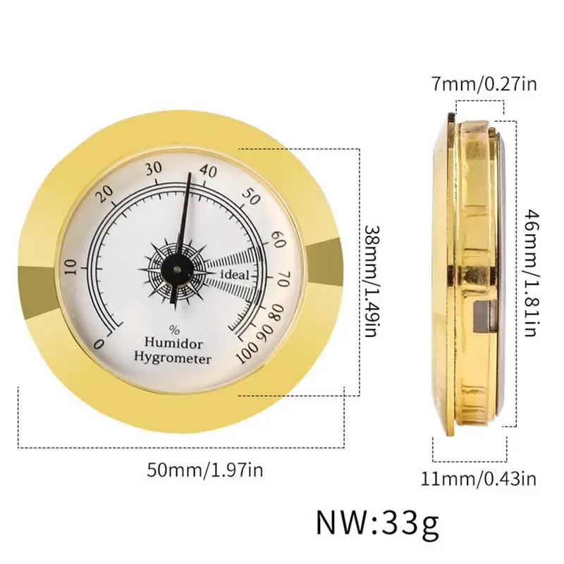 Humidity Gauge For Cigars Brass Precision Round Adjustable Point Hygrometer Round Hygrometer For Cigars Humidor Mechanical Round