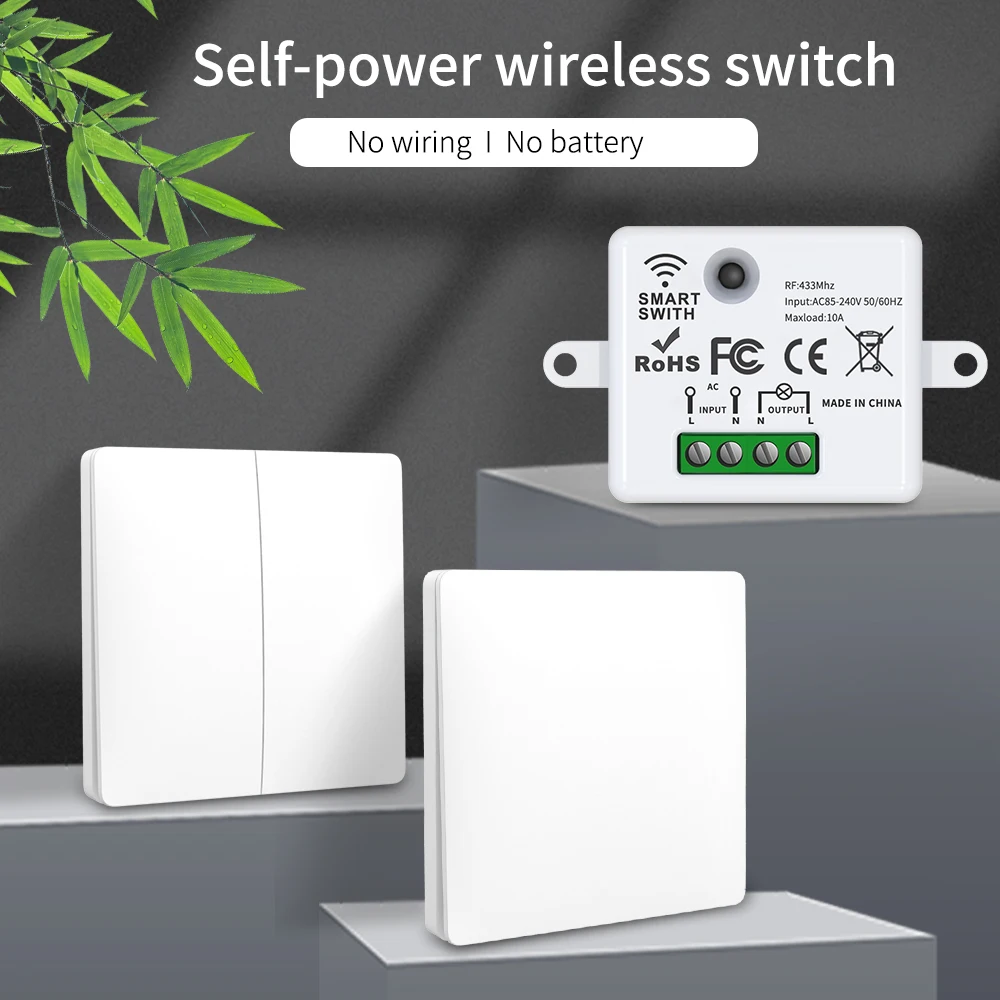 SIXWGH 433Mhz Wireless Wall Switches 1 gang 1 way No Battery Required Self-Powered Waterproof Remote Control Light Switch