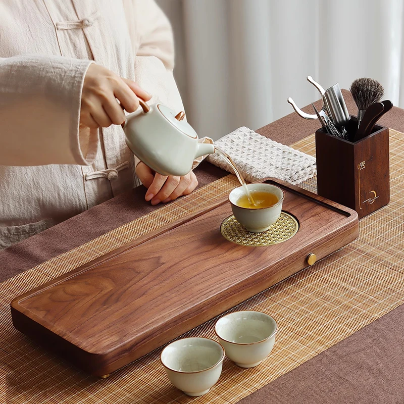 

Wooden Dining Tea Tray Serving Decorative Living Room Hospitality Rectangle Drainage Chinese Tea Tray Kitchen Bandejas Teaware