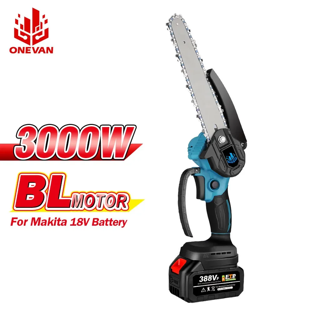 منشار كهربائي بدون فرشاة مقاس 8 بوصات من ONEVAN منشار كهربائي بسلسلة قابلة لإعادة الشحن بقدرة 3000 واط أداة طاقة لأعمال النجارة لبطارية Makite بقوة 18 فولت