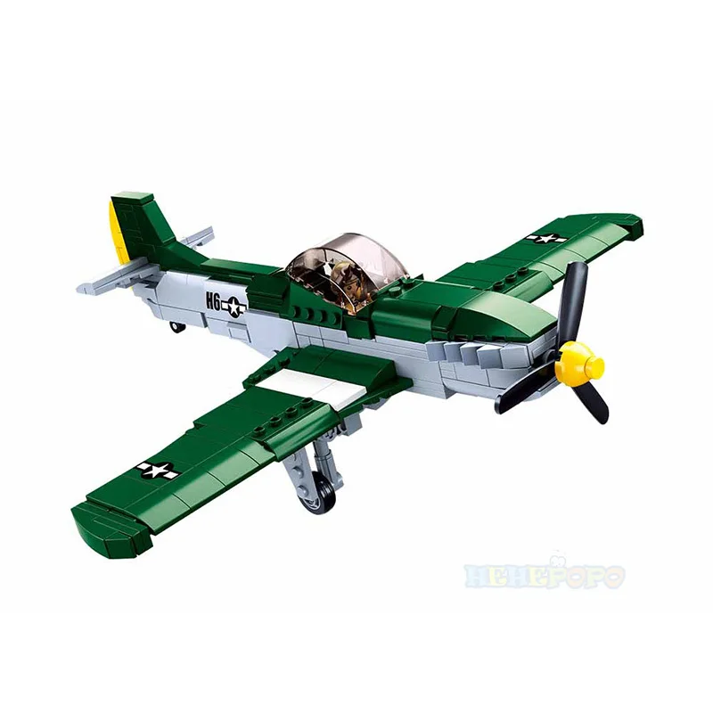 Sluban WW2 US Military P51D Mustang Fighter Aircraft Block Set M38-B0857 Blocks Kits Bricks Classic Model Toys 323pcs