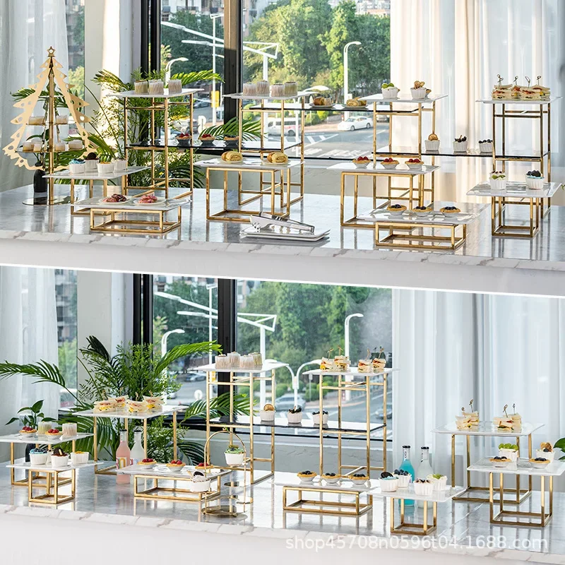 Buffet Dessert Table Ornament Display Rack Stainless Steel Fruit Tray Cake Dim Sum Rack Coffee Break Table Set