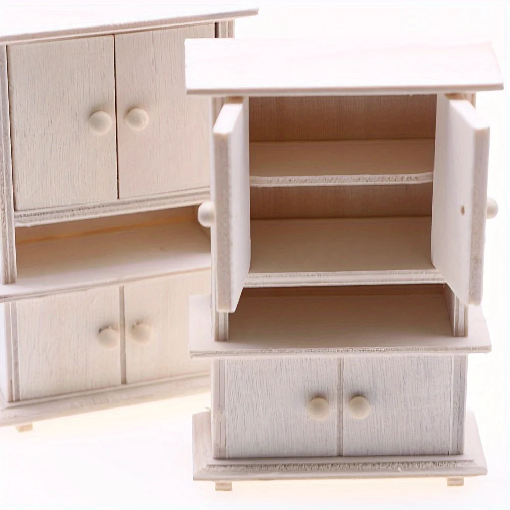

1pc Dollhouse Mini Vintage Wooden Wardrobe Model Playhouse Bedroom Living Room Decoration Cabinet Furniture Accessory Ornament
