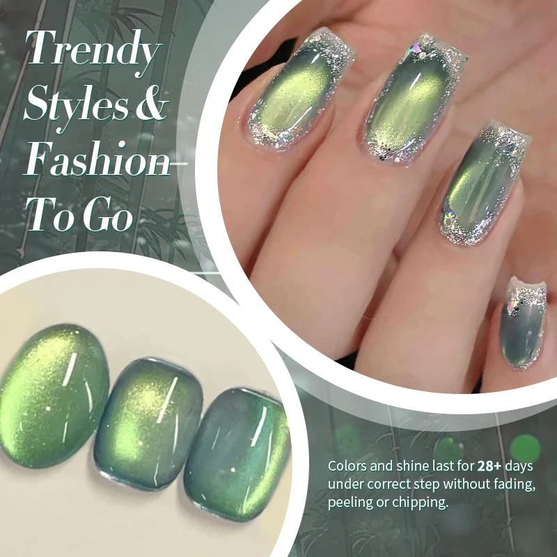 BORN PRETTY 10ml グリーンカラー キャットマグネティックジェルネイルポリッシュ ウルトラシャイン セミパーマネント ソークオフ UVジェル マニキュア ネイルアート バーニッシュ