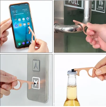 Antimicrobial Key Chain Door Opener Beer Trigger Touch Screen Key Chains Open Door No-Touch Key Press Elevator Tool Hygiene