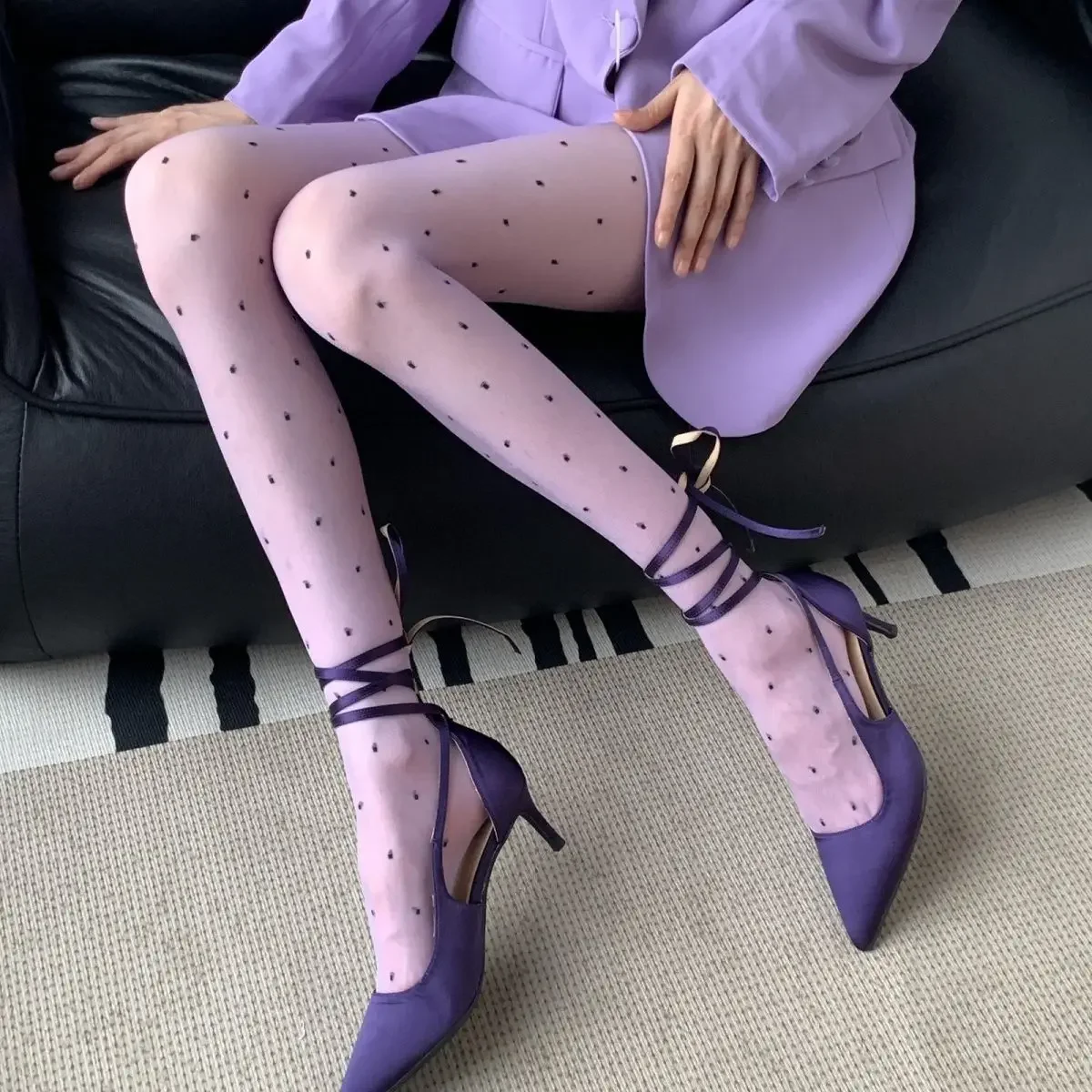 Vintage Gepunktete Transparente Strumpfhose für Damen, Dünne Nylon-Strümpfe mit Hoher Taille, Seidig Glänzende Strumpfhose im Y2K-Stil 2025