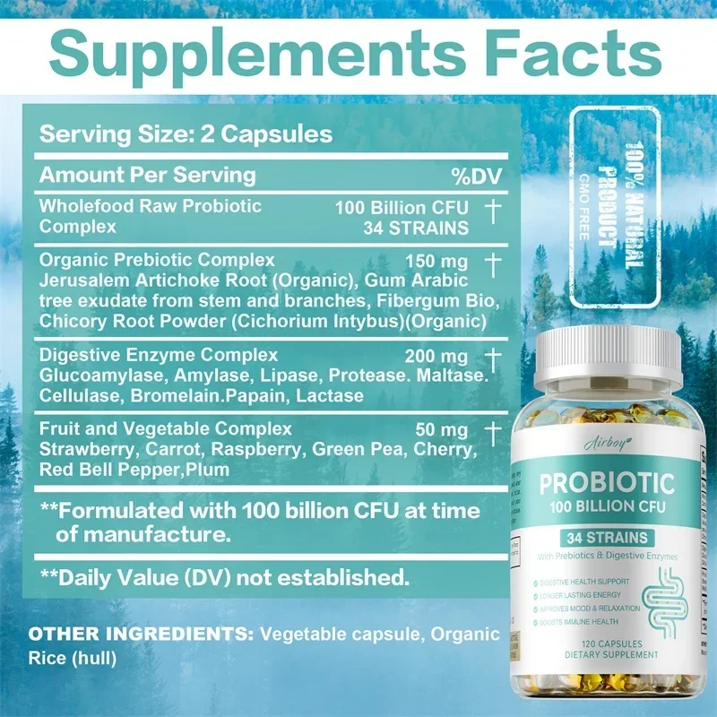 Probiotics 100 Billion CFU - Nutrient Absorption, Intestinal Flora Balance, Reduce Constipation, Gut Health, Enhance Immunity