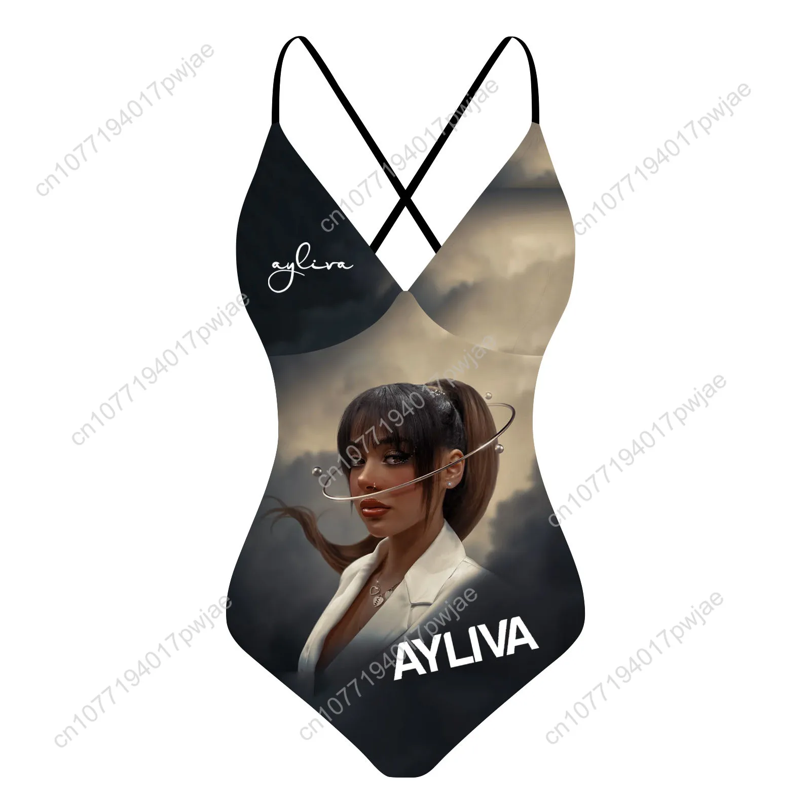 Ayliva Schwarzes Herz Wunder Custom V-neck Halter Back Swimsuit Womens Bathing Suits Bikini Pool Beach Sexy Swimwear Beachwear