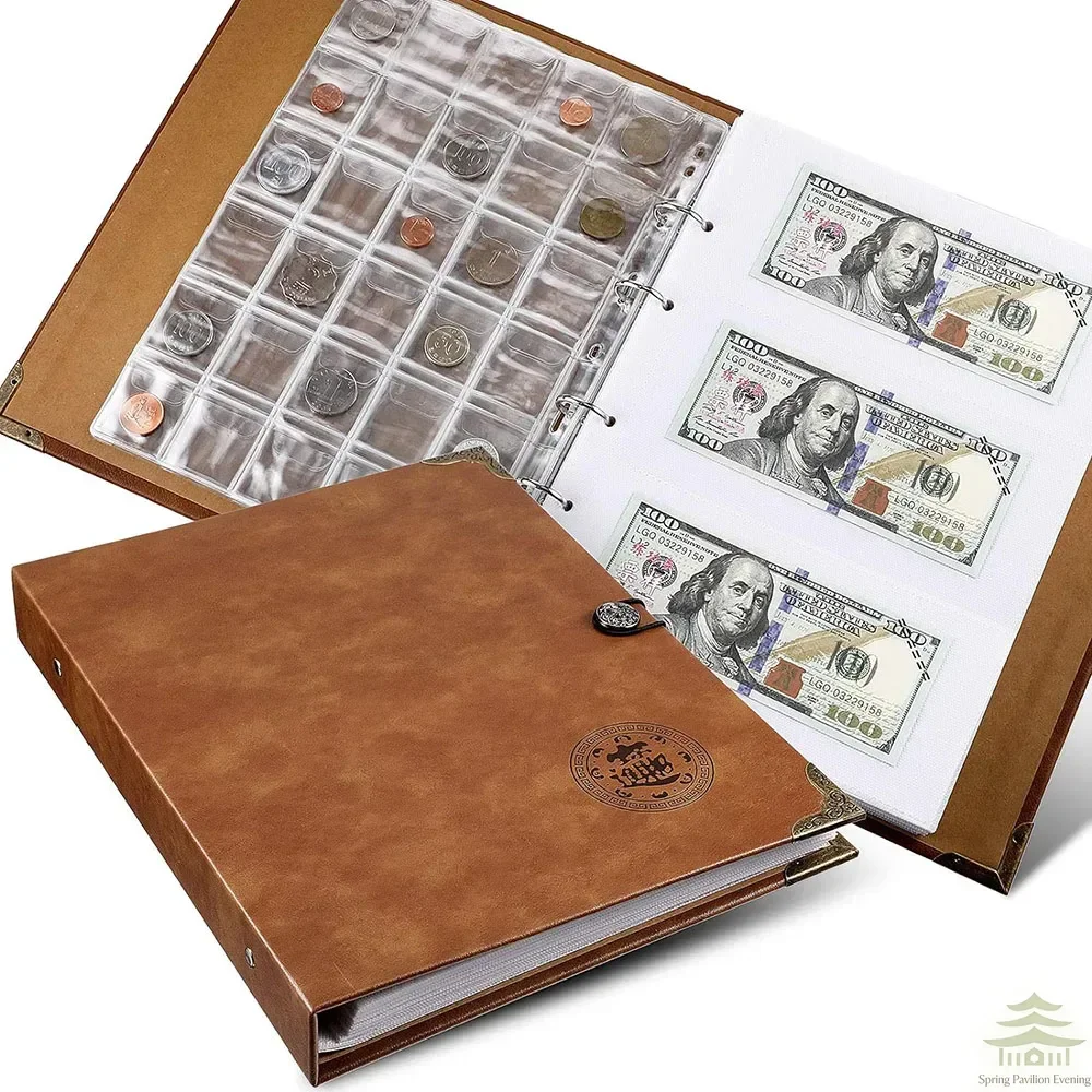 PU Leather Coins Collection Holder Penny Currency Storage Book Coin with 150 Coin Pockets&240 Paper Currency Pockets