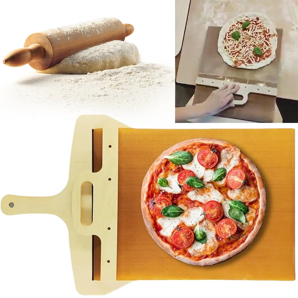 

Wooden Sliding Pizza Peel Non-stick Perfect Transfer Shovel Multi-functional Pizza Spatula Paddle for Indoor Outdoor Ovens