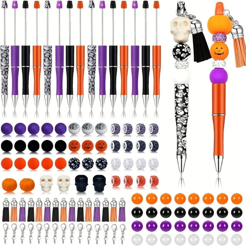 

123Pcs Beadable Ballpoint Pen Set with Craft Beads, Lobster Clasps, Tassels for Kid Birthday Christmas Halloween Present