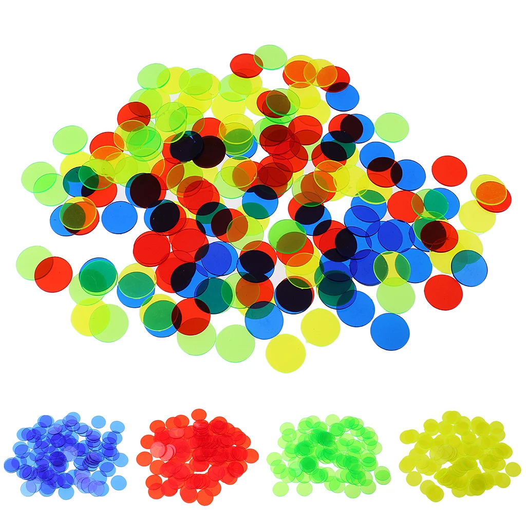 100pcs Plastic Bingo Chips Circle Board Game Accessories Tokens Coins Supplies for Counting & Game Tokens Bingo Card