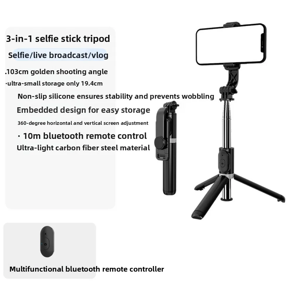 Bastone selfie per telefono con luce di riempimento bianca Treppiede portatile Bastone selfie Bluetooth Bastone selfie telescopico leggero allungabile