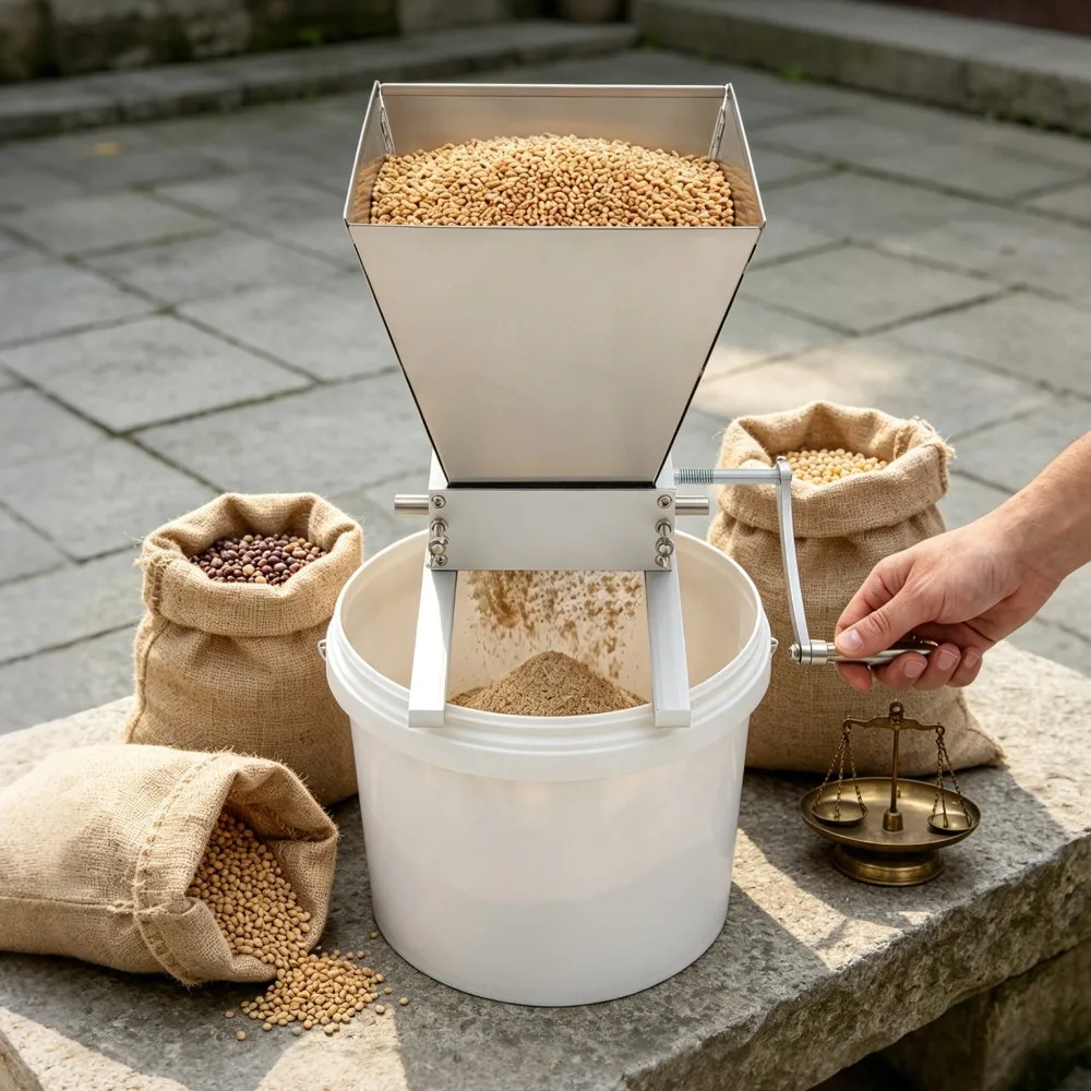 

Electric Grain Grinder Stainless Steel, Heavy Duty Double Roller Crusher, Adjustable Gap for Even Grinding, Manual and Drill Powered, Aluminum Base Food Grinder