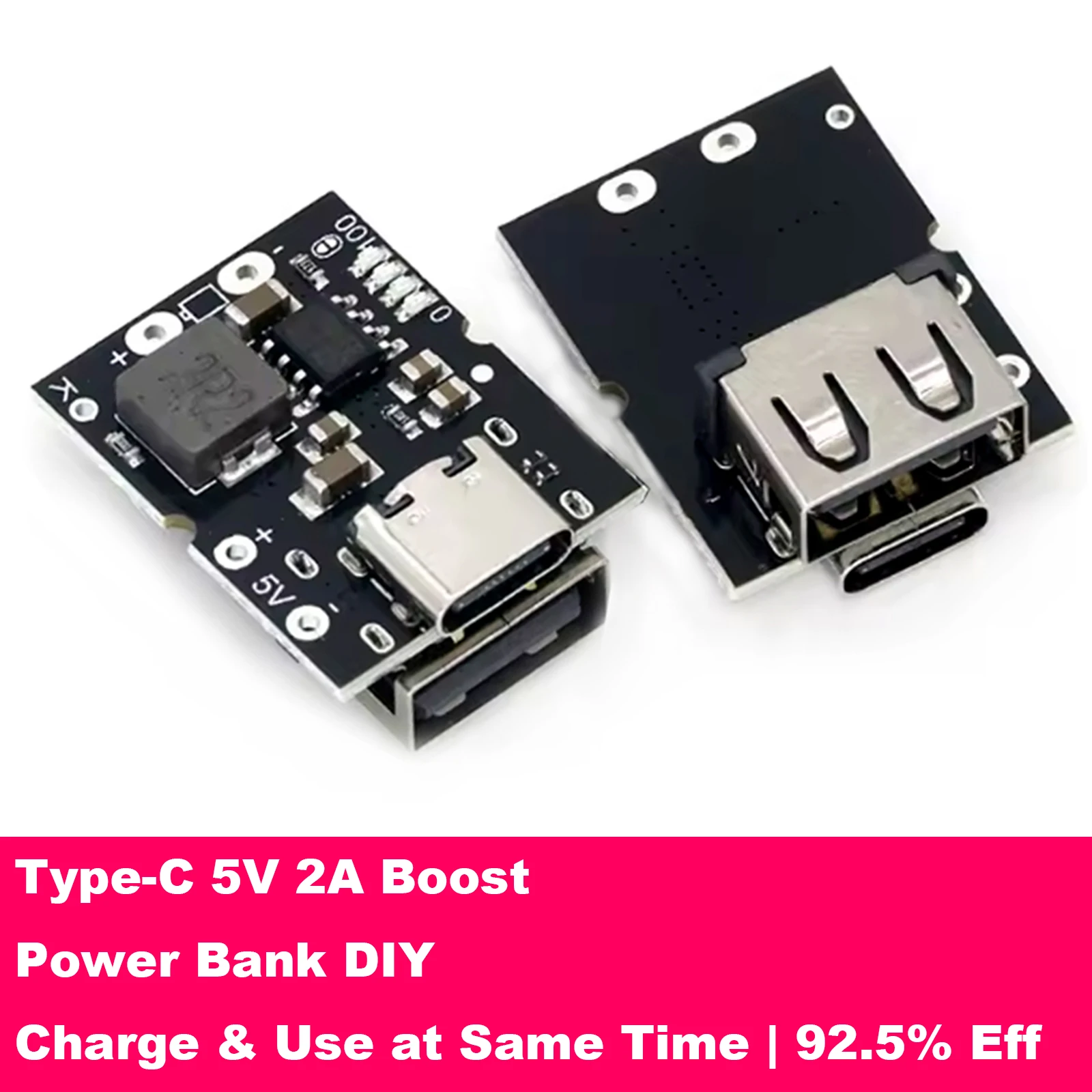Typ-C USB-Boost-Konvertermodul 5V 2A Step-Up mit Ladeschutzplatine für 3,7V 4,2V Li-Ionen-Akku DIY Powerbank PCB