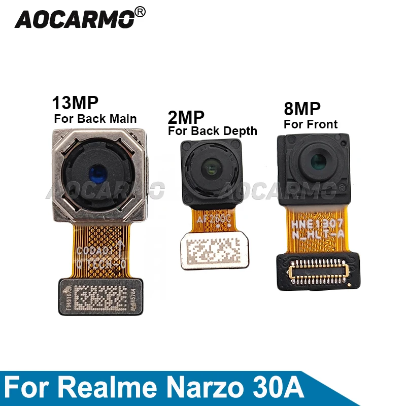 Aocarmo For Realme Narzo 30A Back 13MP Rear Main + Depth + 8MP Front Camera Module Flex Cable Replacement Parts