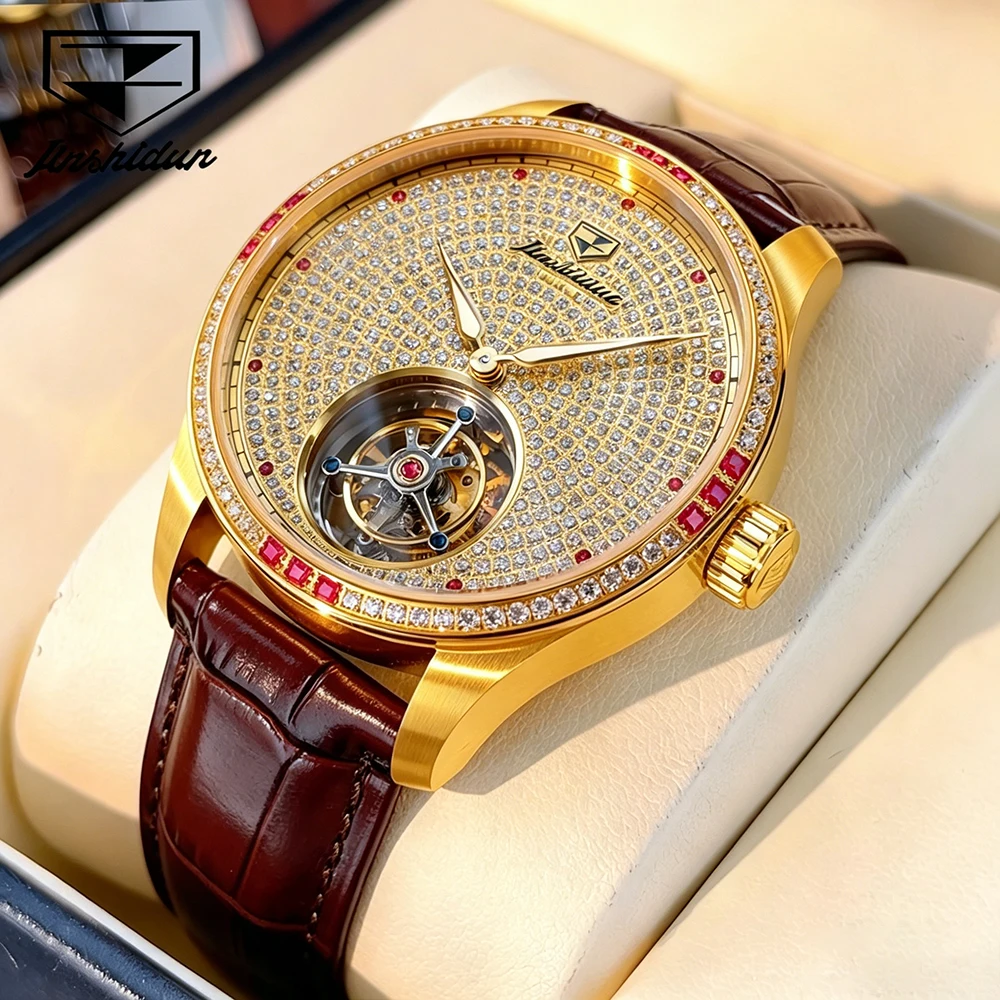 

JSDUN Men's Watches Luxury Fashion Leather Strap Tourbillon Movement Sapphire Mirror Mechanical Wristwatch Waterproof Luminous