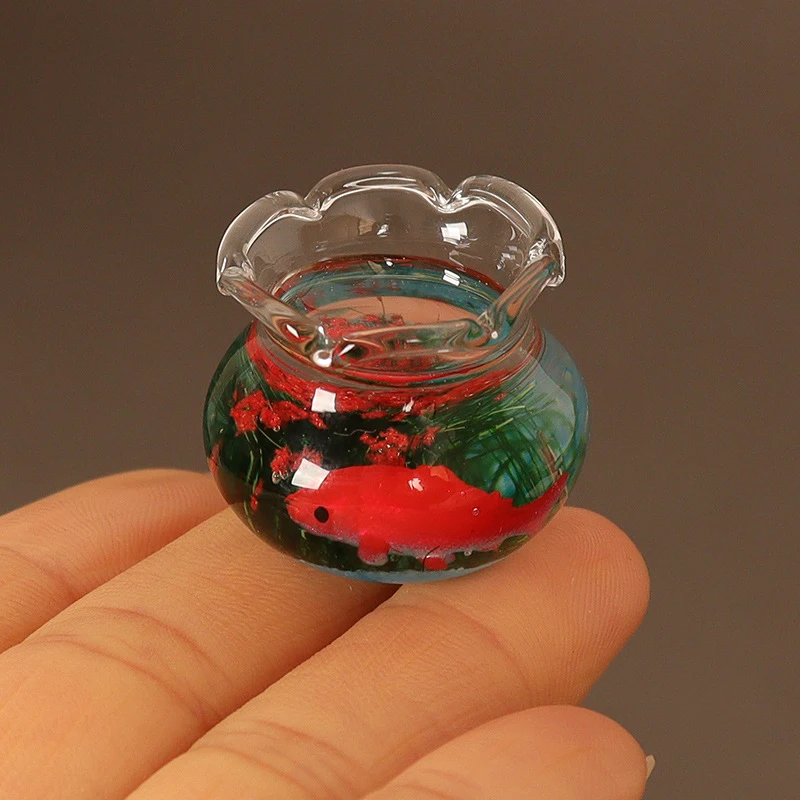 Miniatura Glass Fish Tank Bowl, Aquário Doll House Ornamento, Dollhouse Decalques, Brinquedo para casa, 1:12, 1Pc