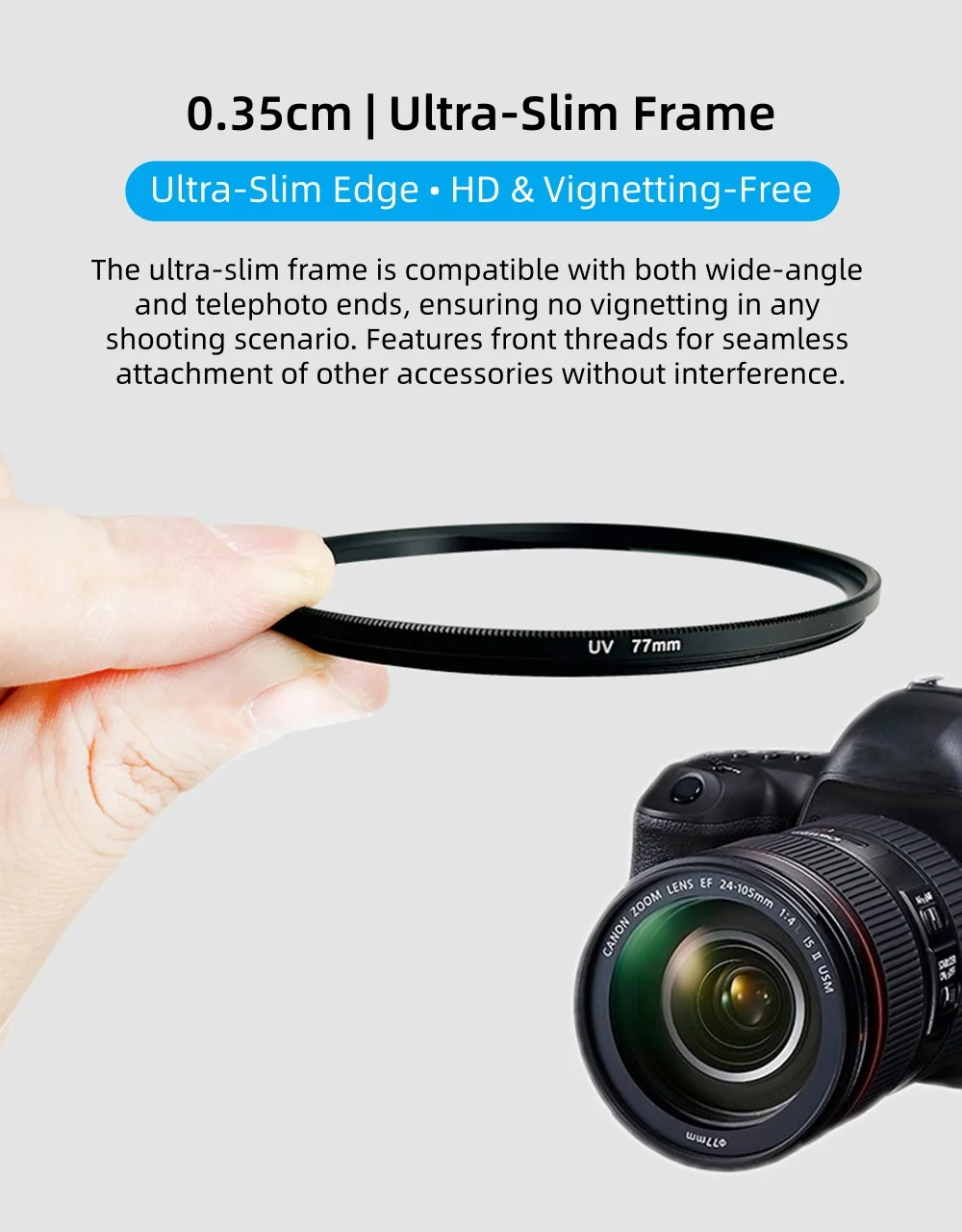 UV-Schutzfilter Ultra Slim HD 40,5mm 43mm 46mm 49mm 52mm 55mm 58mm 62mm 67mm 72mm 77mm 82mm für Canon Nikon SLR-Kameraobjektive – Detail 5