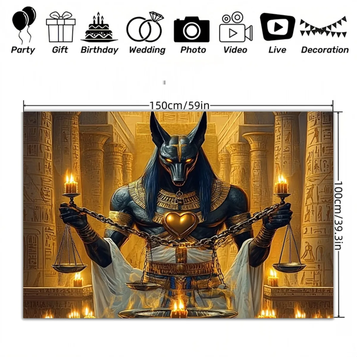 Große Wandteppiche mit Anubis-Statue im ägyptischen Stil – Langlebiger altägyptischer Hintergrundstoff mit Anubis-Motiv – Detail 6