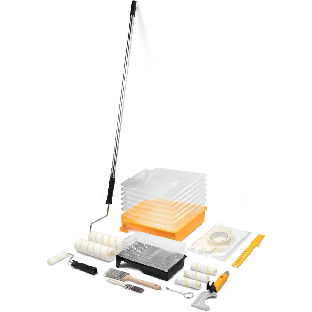 

28 Piece Paint Roller Kit with Extension Pole 9 and 4 Inch Rollers Complete House Painting Supplies for Walls and Ceilings