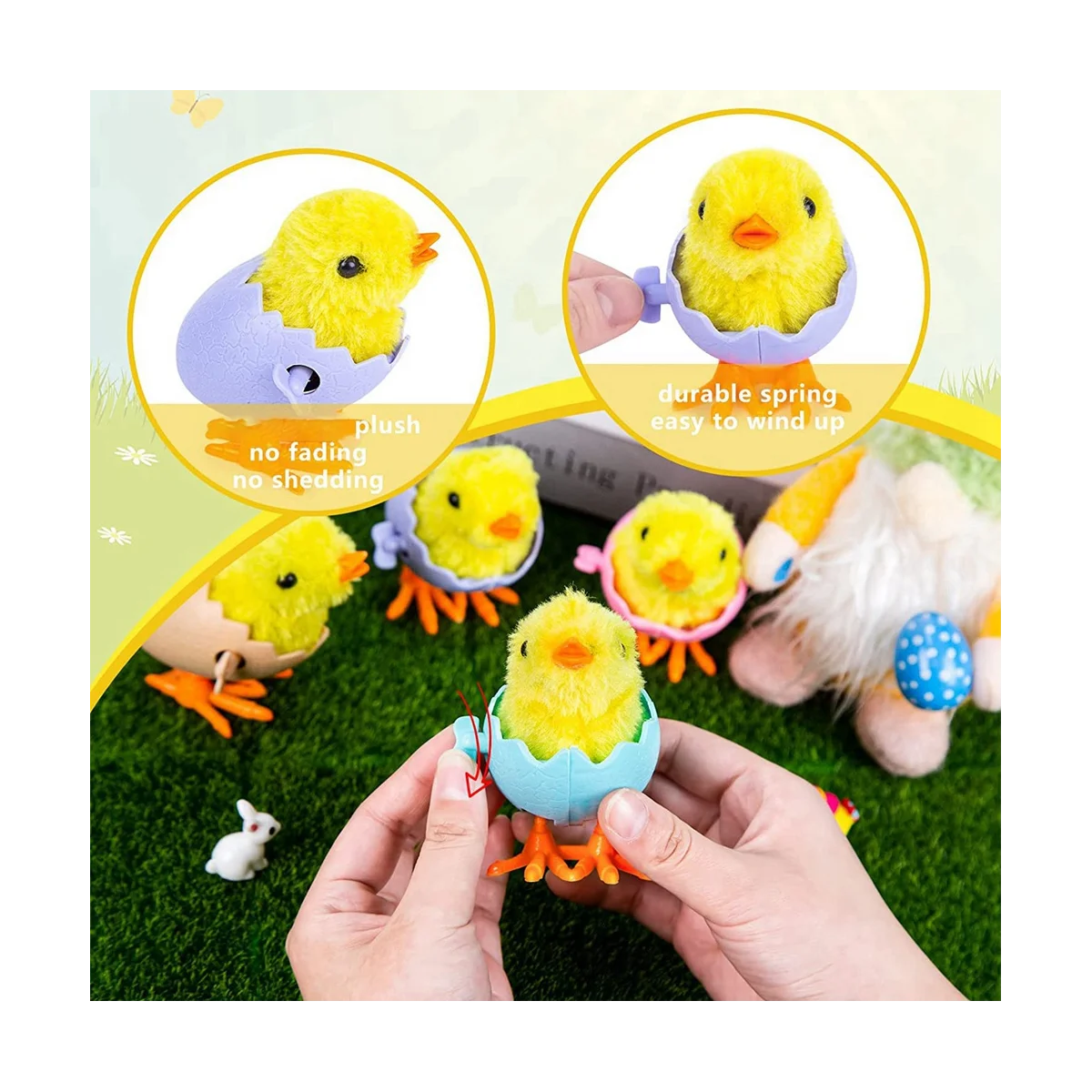 12PCS Easter Basket Stuffers,Wind Up Chicks Plush Chick in Eggshell Party Favors Easter Egg Bag Fillers Gifts