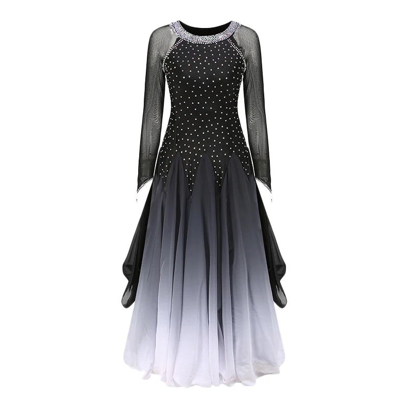 Floating Sleeves Round Neck Diamond Gradient Women Ballroom Dance Competition Dress Waltz Dress Rumba Dance Costumes Ball Gown