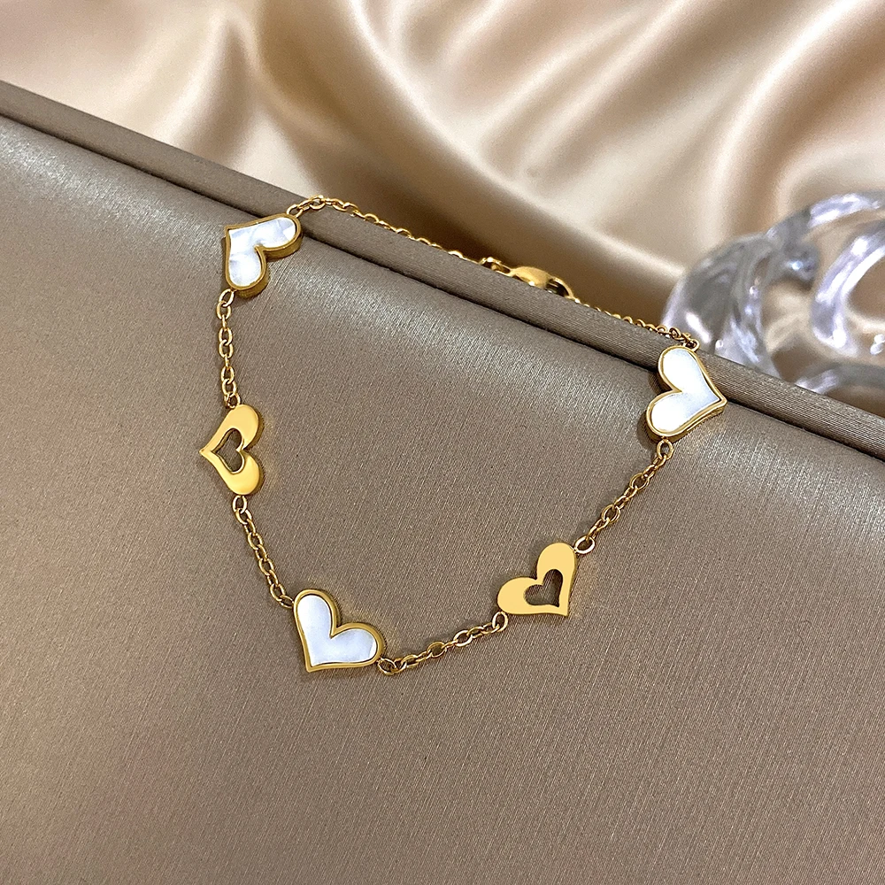 Greatera Thin Chain Love Pattern Women's Back Bracelet Tide Gold Color Hollow Out Stainless Steel Bangle Valentine's Day Gift