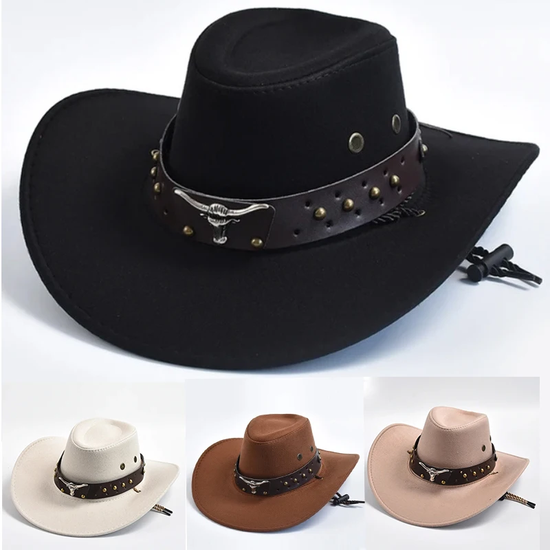 

New Fashion Artificial Suede Western Cowboy Hats Vintage Big-edge Gentleman Cool Cowgirl Jazz Hat Holidays Party Cosplay Hats