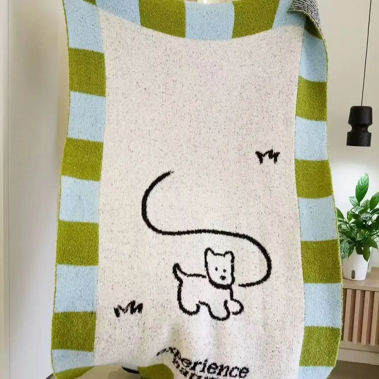 Soft Half Fluffy Air Condition Blanket Nordic Puppy Motif Polyester Sofa Cover Lightweight Nap Throw Living Room Decor Fabric